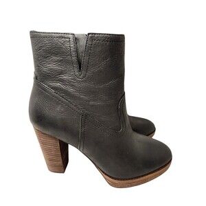 Lucky Brand Women's Size 9.5 Queys Black Leather Booties Platform Block Heel